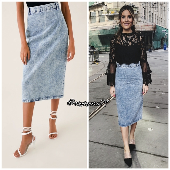 NWT, ZARA, 80's Pencil Skirt in Acid Blue Wash - Picture 2 of 3